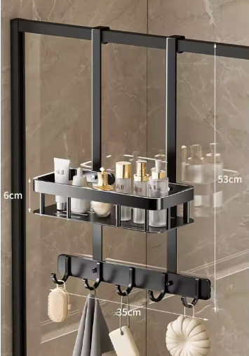 Ava No-Drill Douche Caddy | Strakke Glazen Deur Opslag & Handdoekrek 1 Delig met haak