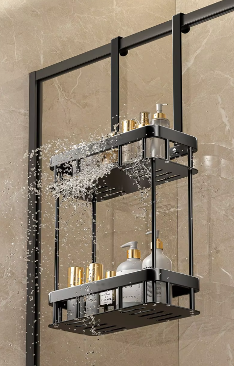 Ava No-Drill Douche Caddy | Strakke Glazen Deur Opslag & Handdoekrek