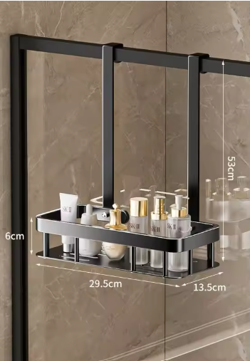 Ava No-Drill Douche Caddy | Strakke Glazen Deur Opslag & Handdoekrek 1 Delig