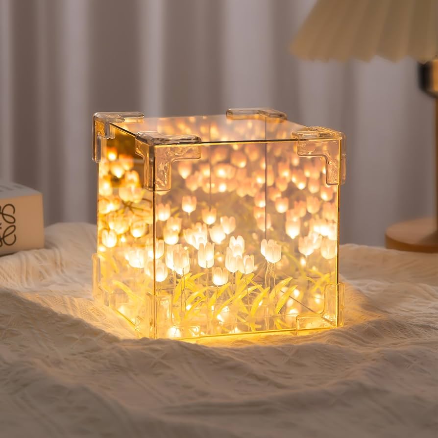 DIY Magische Spiegel Kubus Lamp met Oneindige Tulpen Geel 2 Pack