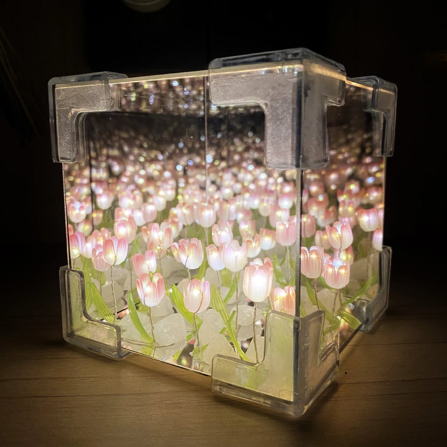 DIY Magische Spiegel Kubus Lamp met Oneindige Tulpen Roze 2 Pack