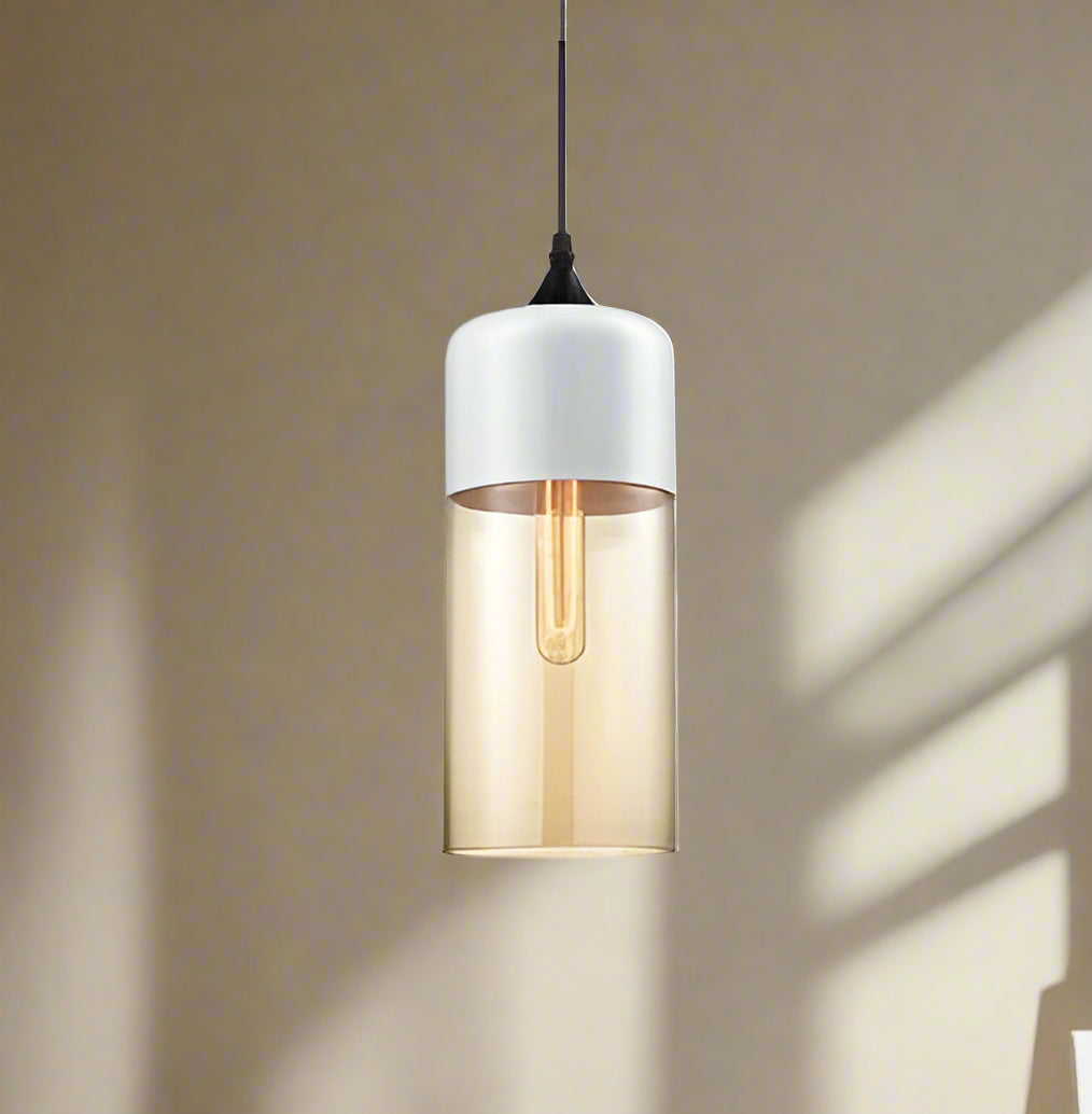 Glühzauber - Luxe Hanglamp van Mondgeblazen Glas en Hout Wit cilinder | Bernstein
