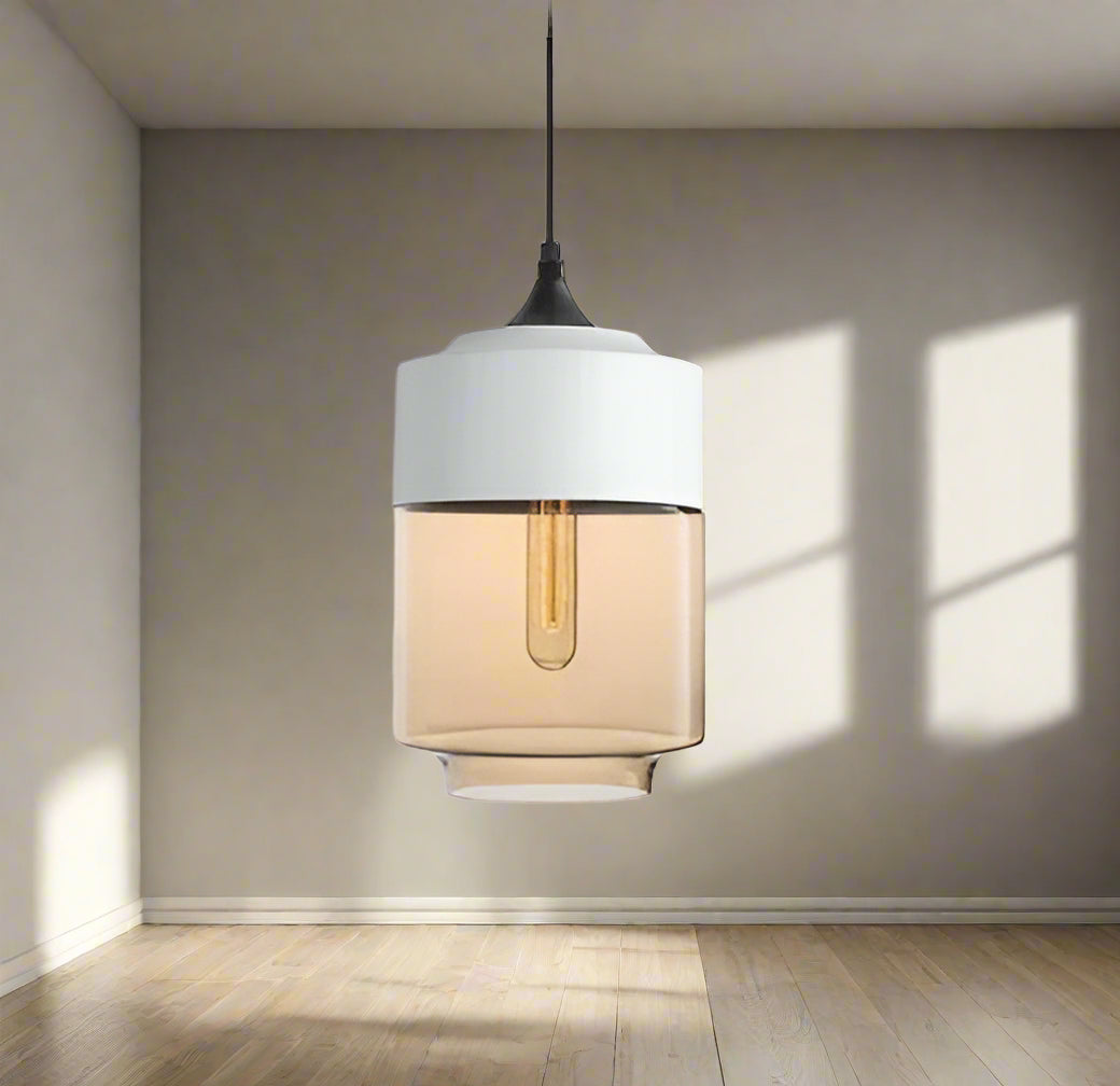 Glühzauber - Luxe Hanglamp van Mondgeblazen Glas en Hout Wit Cilinder breed | Amber