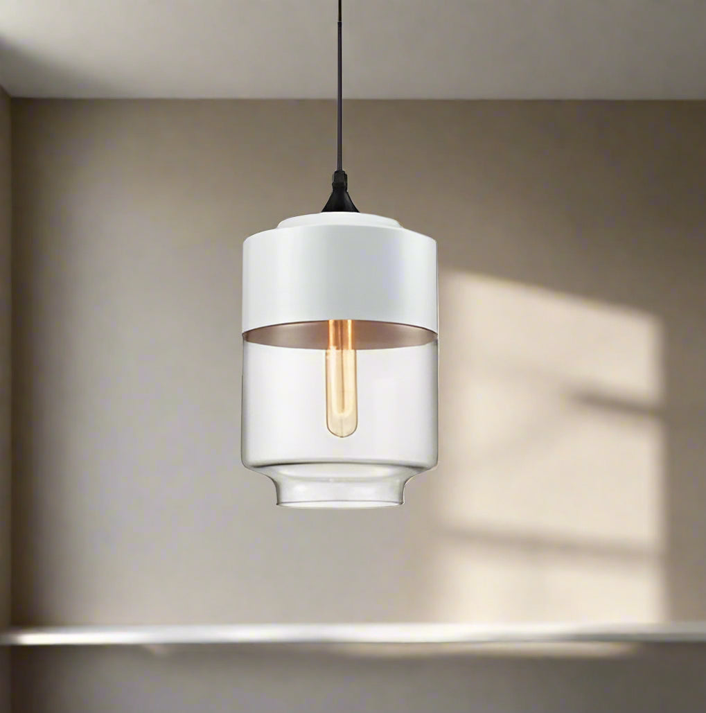 Glühzauber - Luxe Hanglamp van Mondgeblazen Glas en Hout Wit Cilinder breed | Transparant