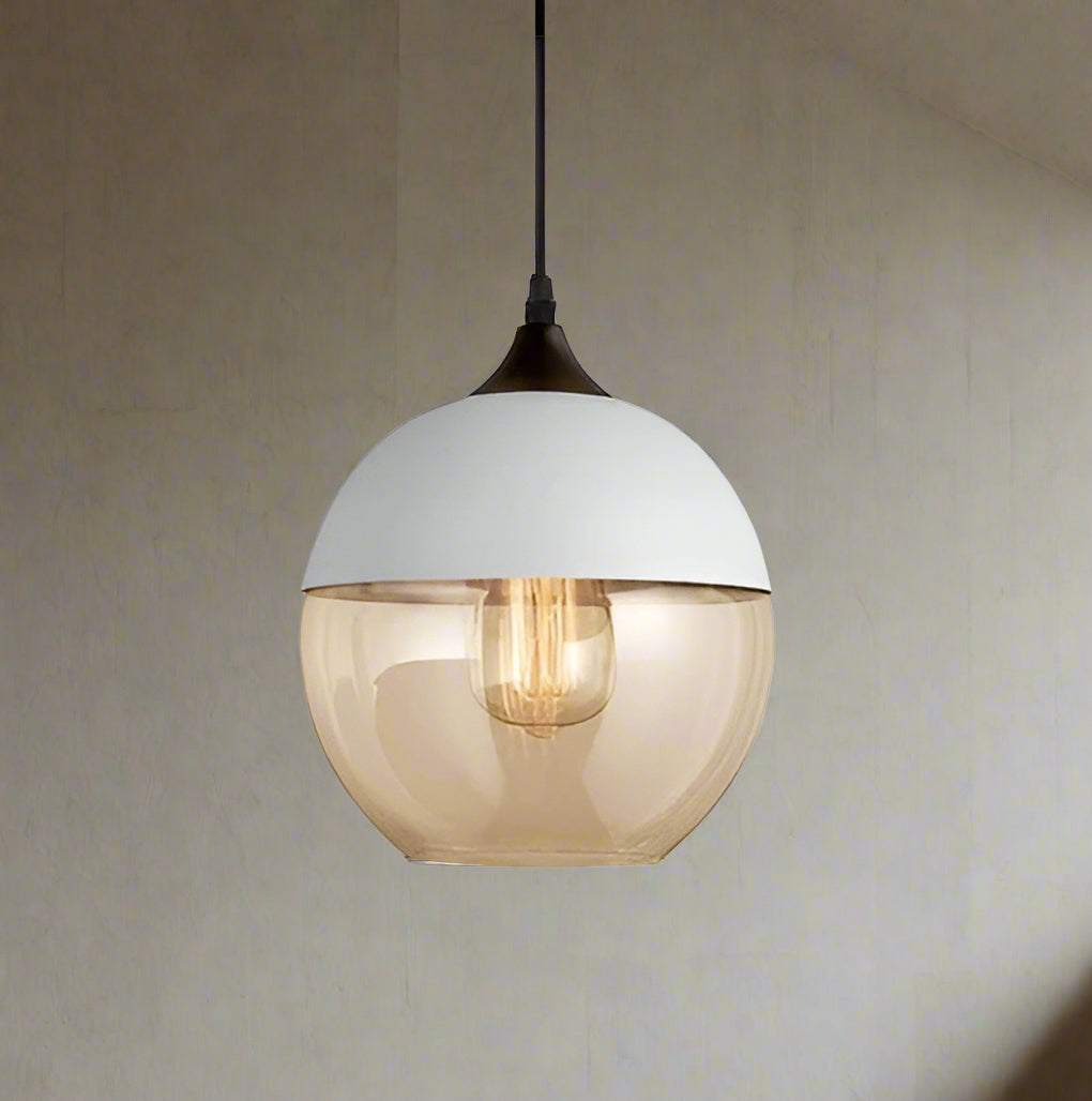 Glühzauber - Luxe Hanglamp van Mondgeblazen Glas en Hout Wit Peer | Amber