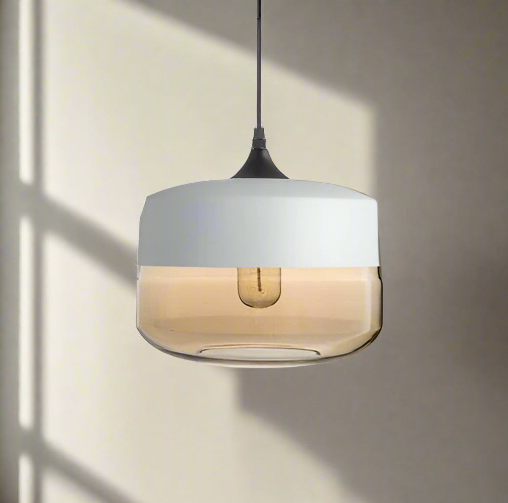 Glühzauber - Luxe Hanglamp van Mondgeblazen Glas en Hout Wit Schaal | Amber