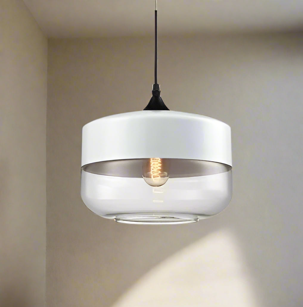Glühzauber - Luxe Hanglamp van Mondgeblazen Glas en Hout Wit Schaal | Transparant