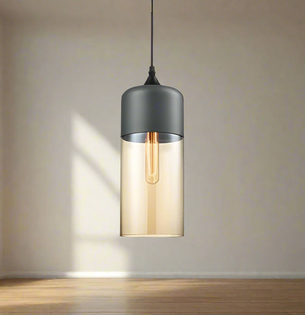 Glühzauber - Luxe Hanglamp van Mondgeblazen Glas en Hout Zwart cilinder | Bernstein
