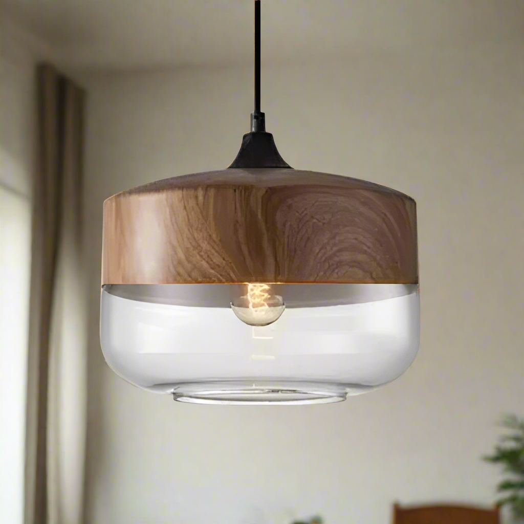 Glühzauber - Luxe Hanglamp van Mondgeblazen Glas en Hout