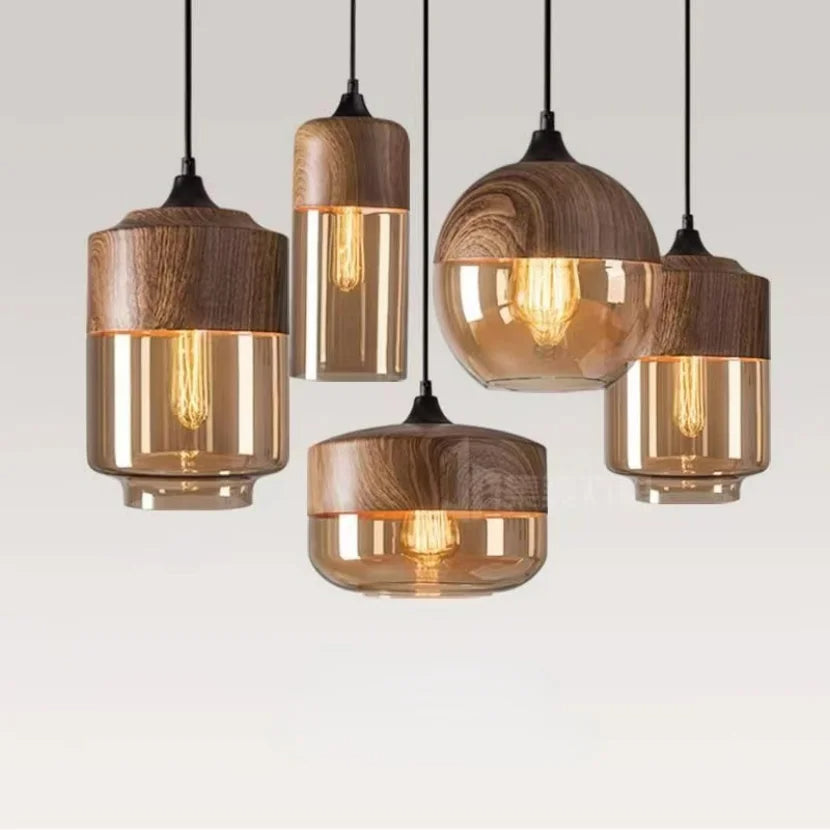 Glühzauber - Luxe Hanglamp van Mondgeblazen Glas en Hout
