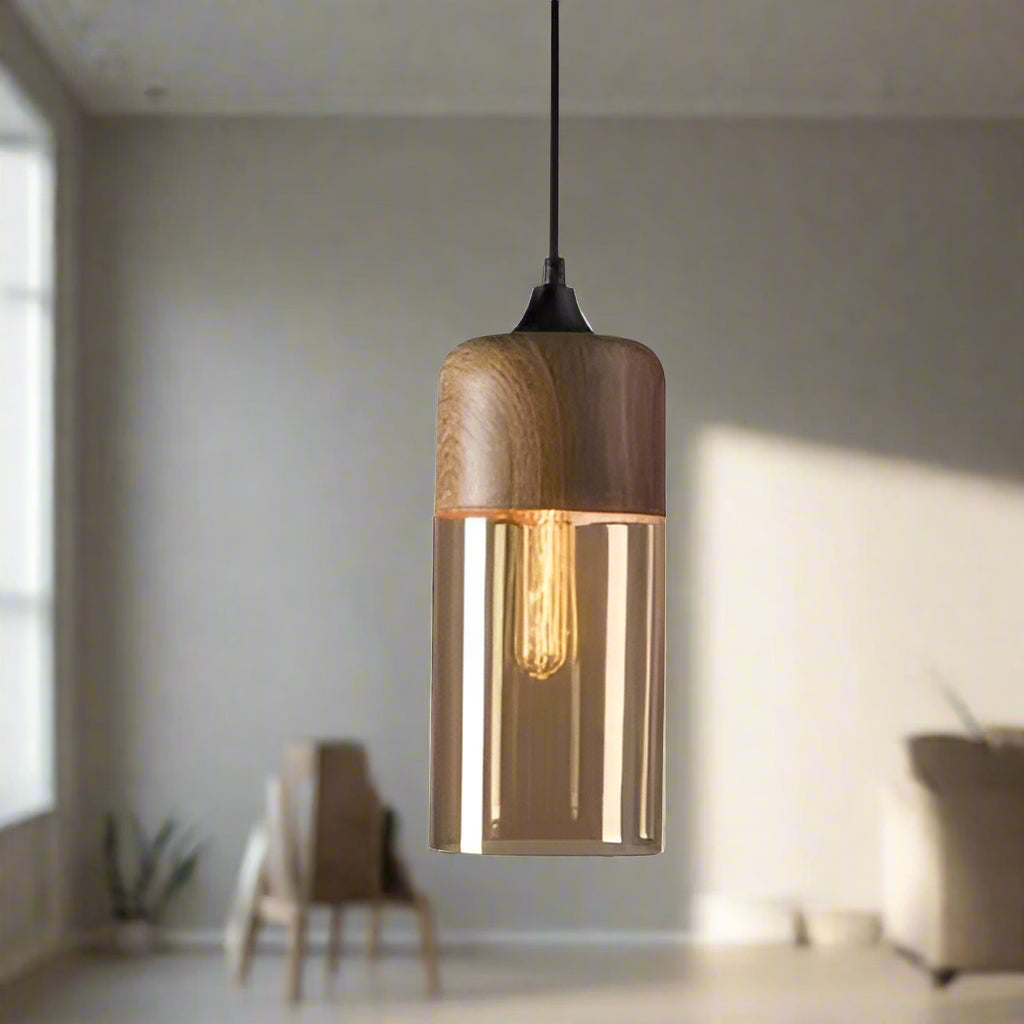 Glühzauber - Luxe Hanglamp van Mondgeblazen Glas en Hout
