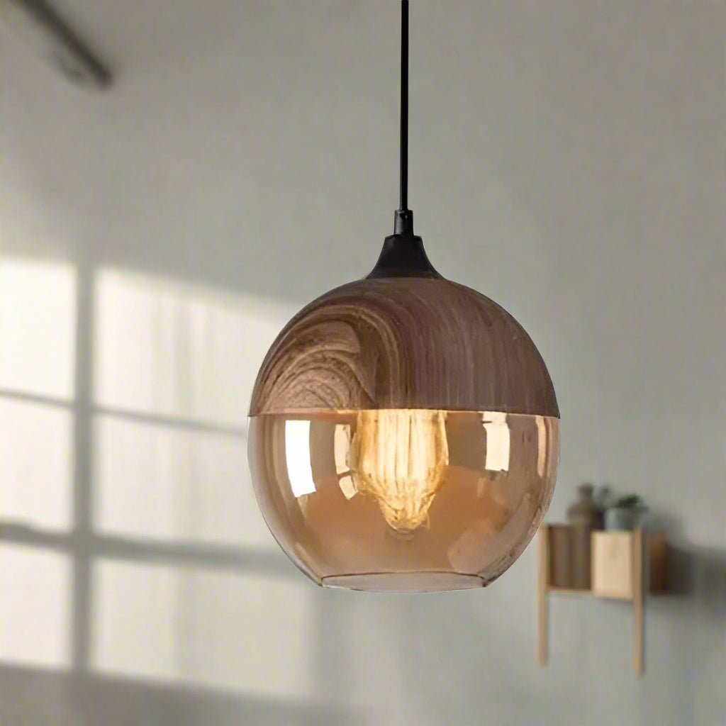 Glühzauber - Luxe Hanglamp van Mondgeblazen Glas en Hout