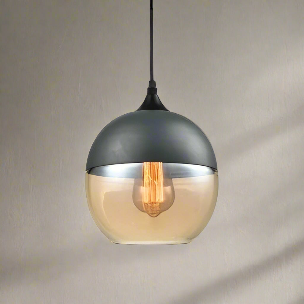 Glühzauber - Luxe Hanglamp van Mondgeblazen Glas en Hout Zwart Peer | Amber