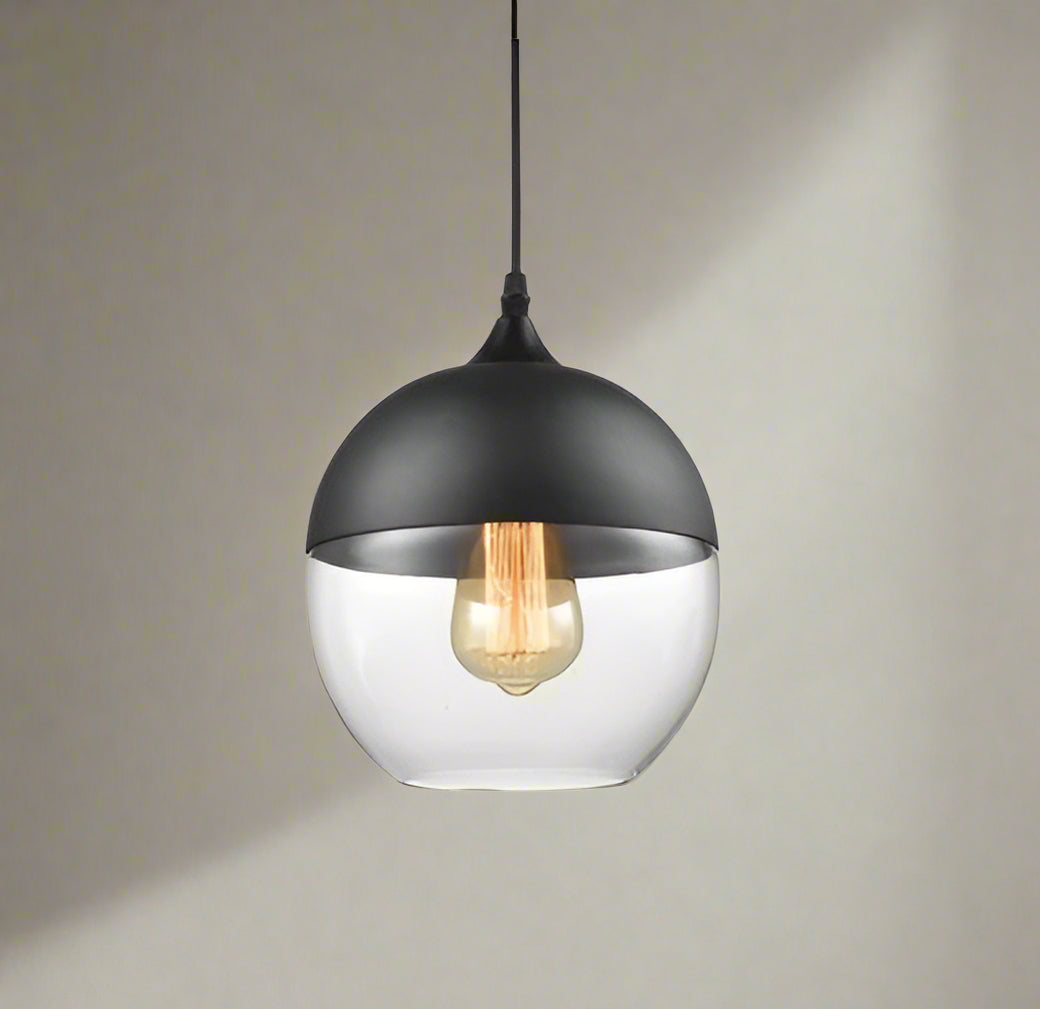Glühzauber - Luxe Hanglamp van Mondgeblazen Glas en Hout Zwart Peer | Transparant