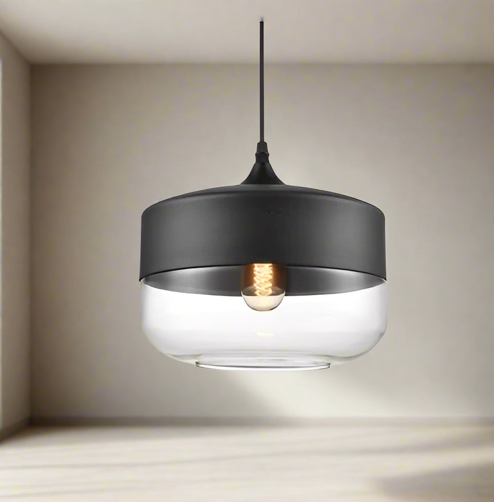 Glühzauber - Luxe Hanglamp van Mondgeblazen Glas en Hout Zwart Schaal | Transparant