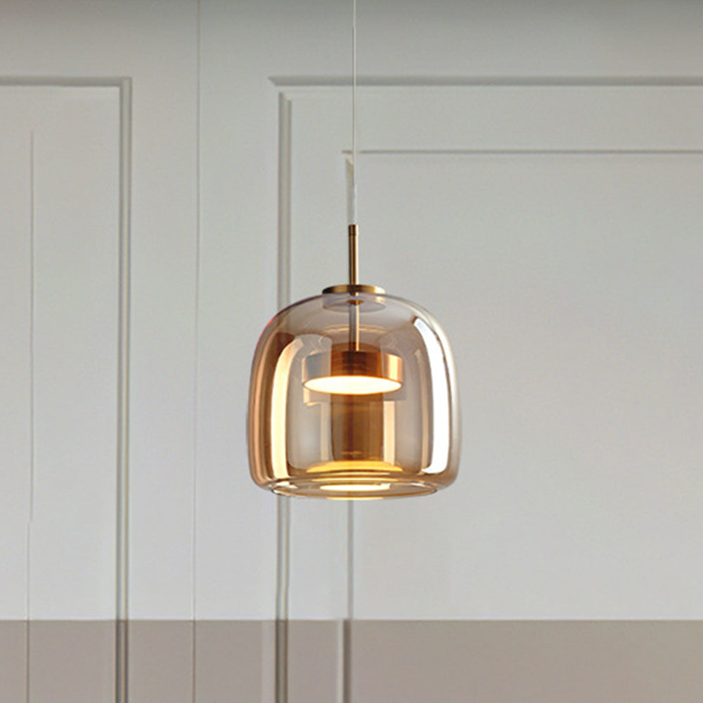 Glühzauber - Luxe Retro LED Hanglampen van Gouden Metaal en Glas 25CM Amber