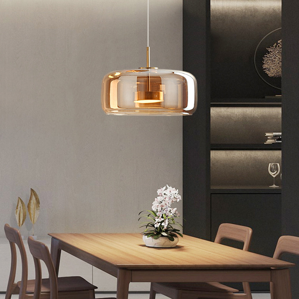 Glühzauber - Luxe Retro LED Hanglampen van Gouden Metaal en Glas 35CM Amber