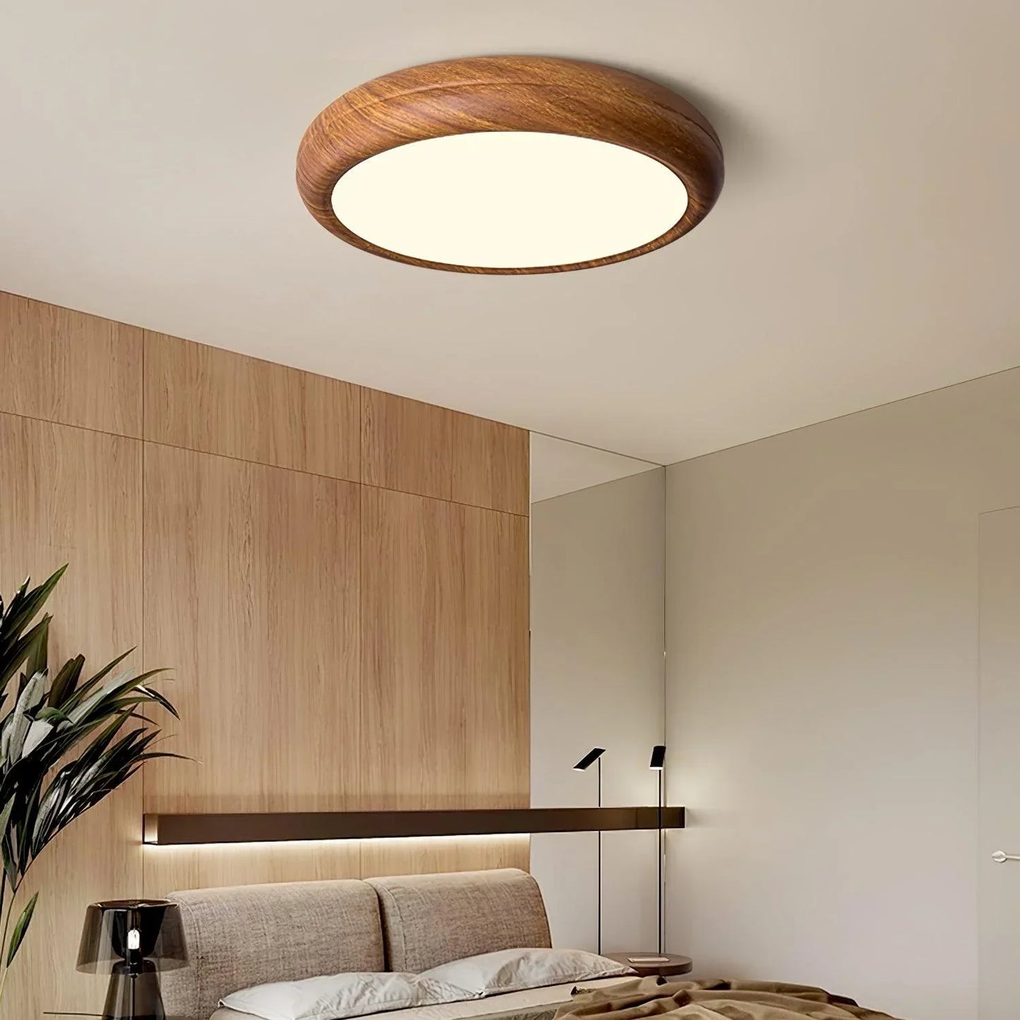 Nordlys - Houten Nerf Ronde Plafondlamp – Warme Lamp Minimalistische Verlichting