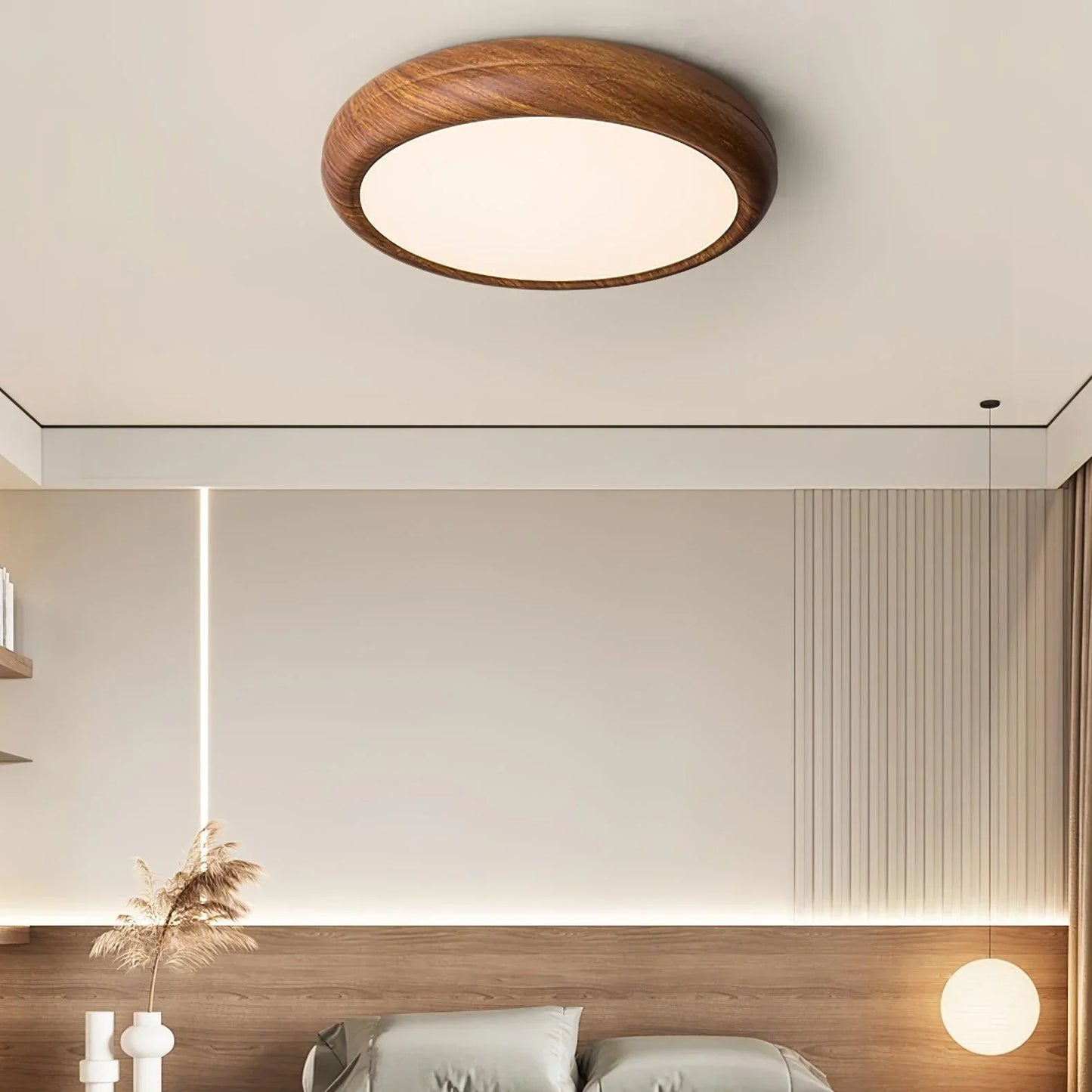 Nordlys - Houten Nerf Ronde Plafondlamp – Warme Lamp Minimalistische Verlichting