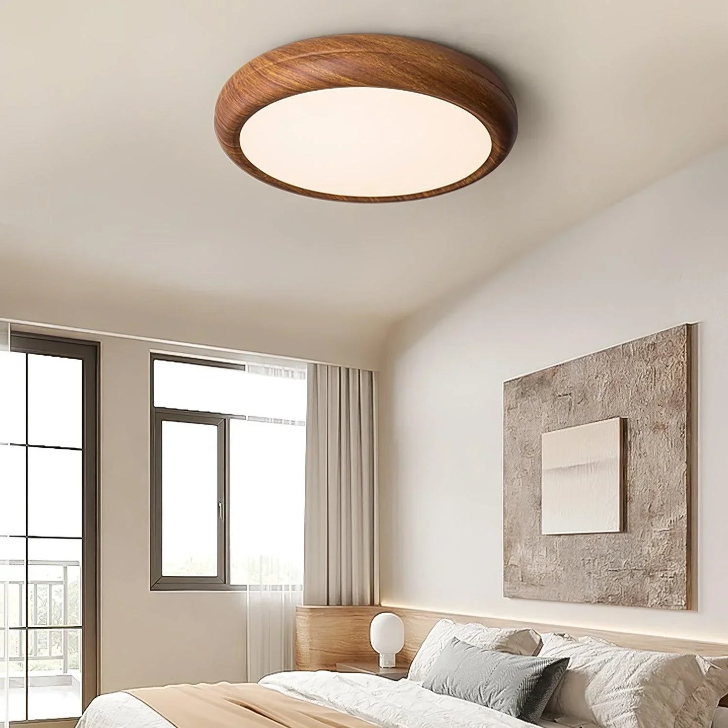 Nordlys - Houten Nerf Ronde Plafondlamp – Warme Lamp Minimalistische Verlichting