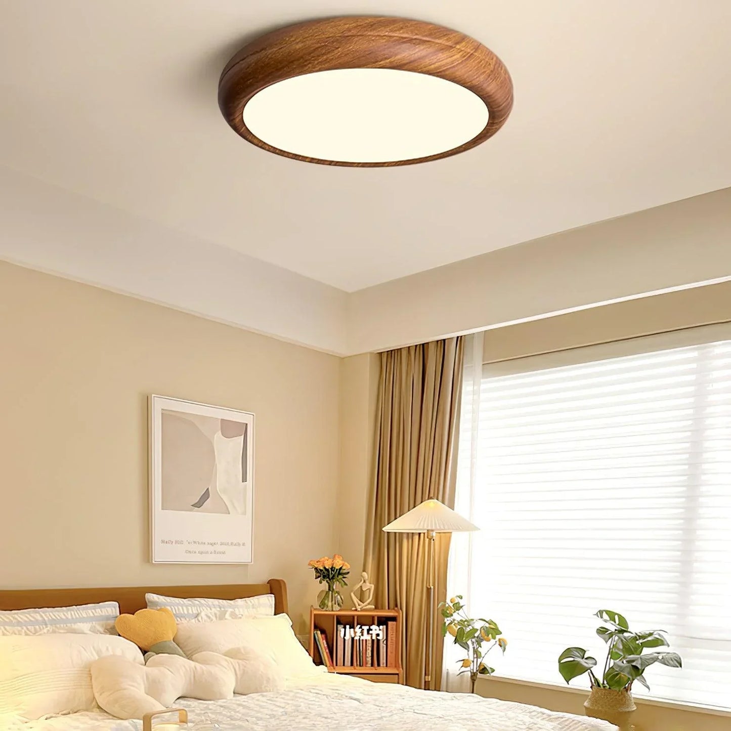 Nordlys - Houten Nerf Ronde Plafondlamp – Warme Lamp Minimalistische Verlichting