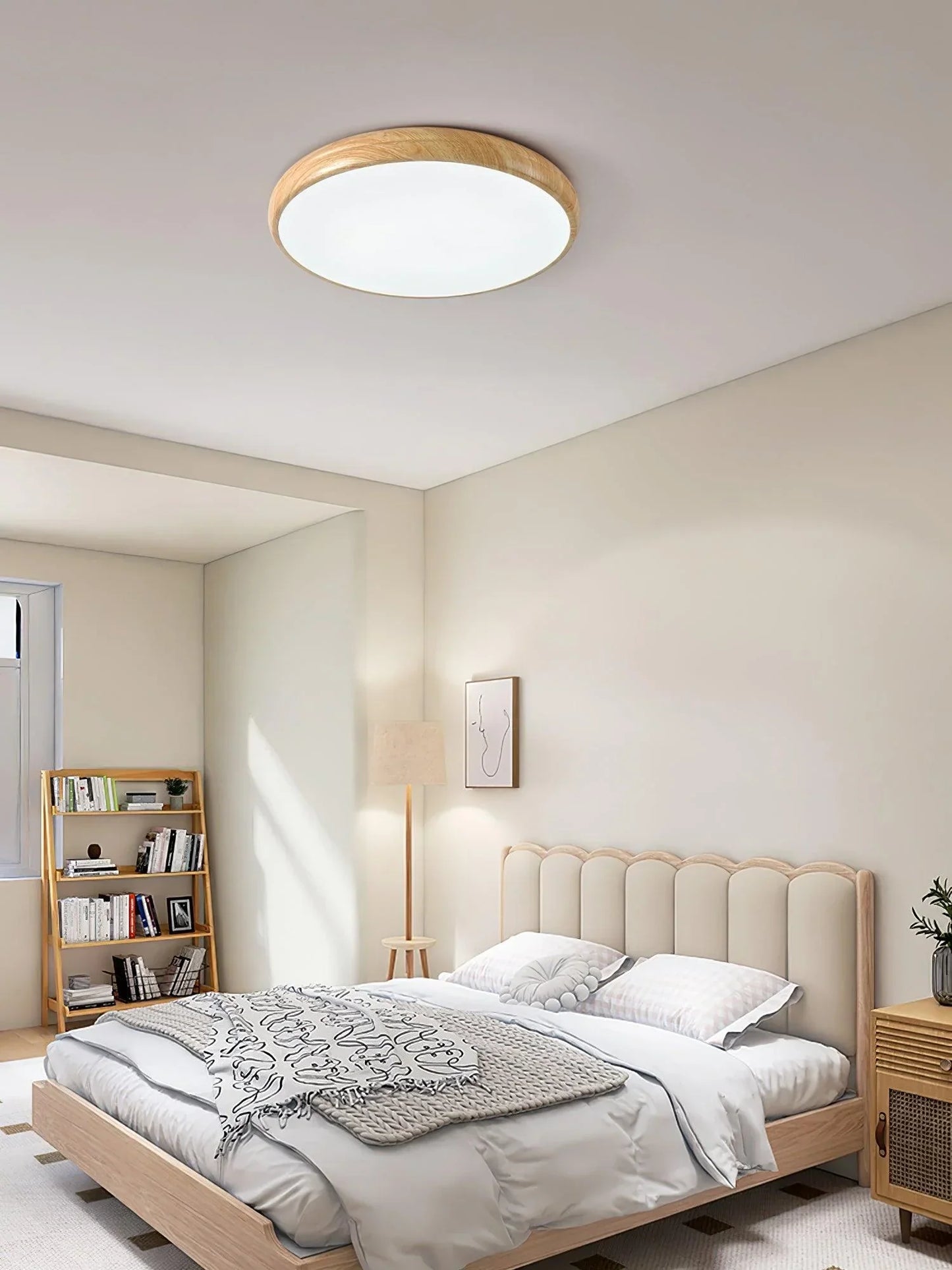 Nordlys - Houten Nerf Ronde Plafondlamp – Warme Lamp Minimalistische Verlichting