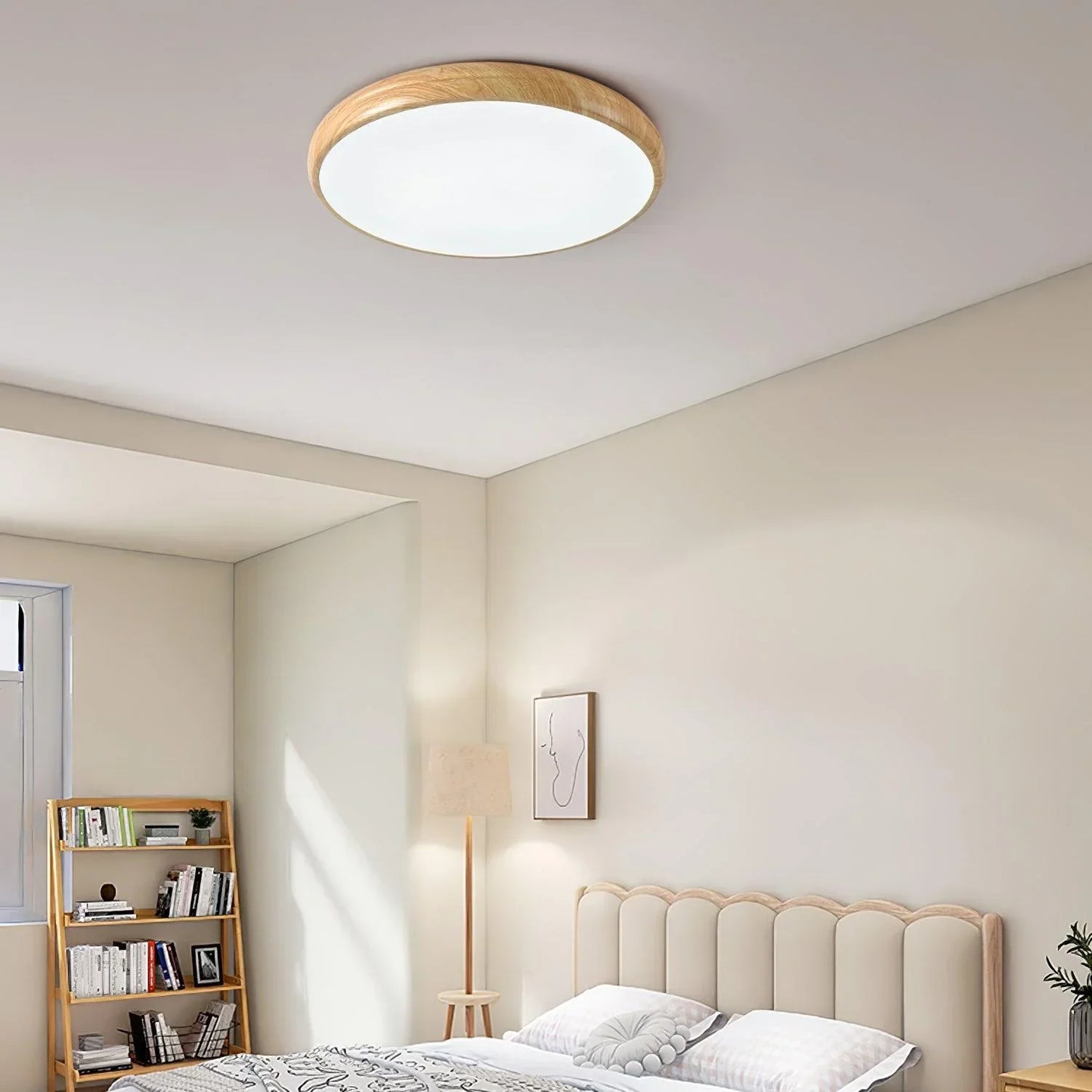 Nordlys - Houten Nerf Ronde Plafondlamp – Warme Lamp Minimalistische Verlichting