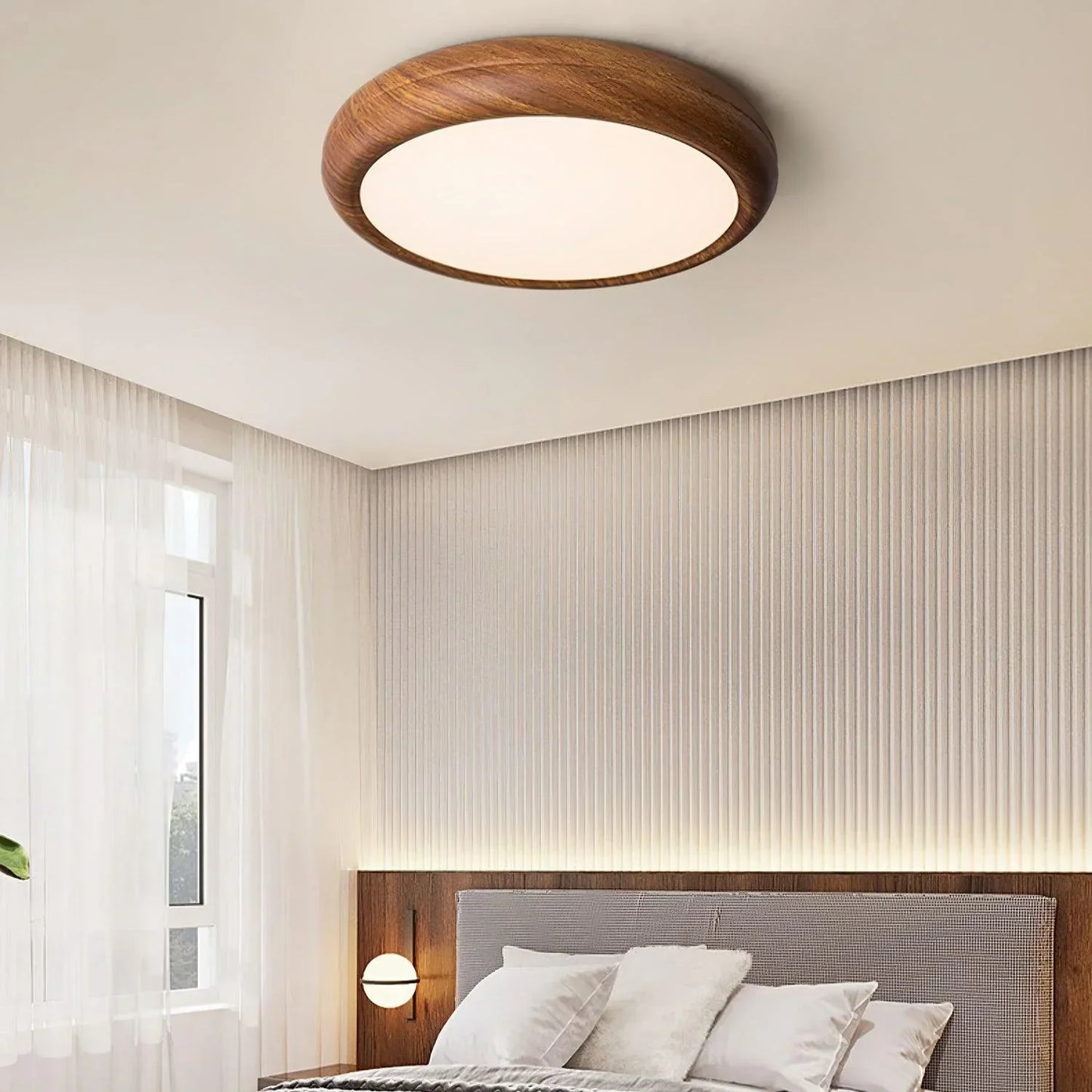 Nordlys - Houten Nerf Ronde Plafondlamp – Warme Lamp Minimalistische Verlichting