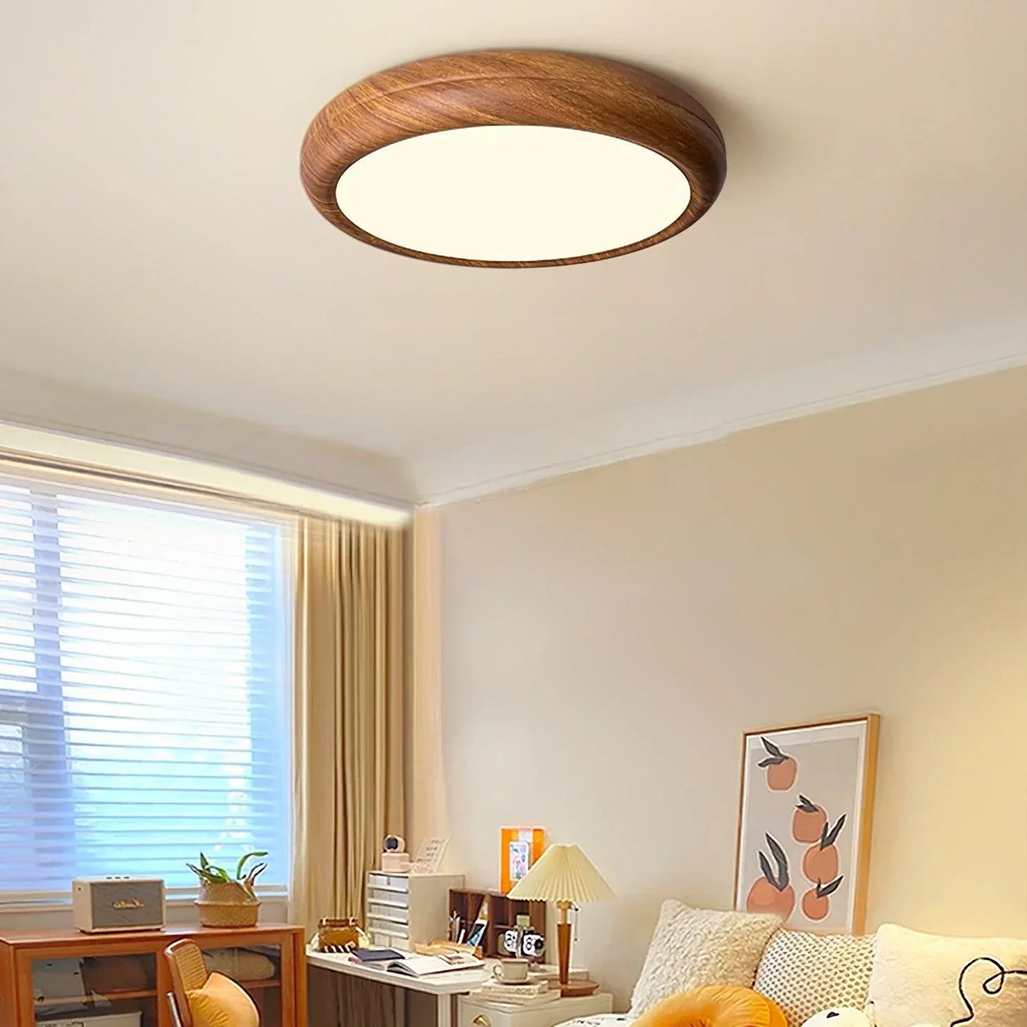 Nordlys - Houten Nerf Ronde Plafondlamp – Warme Lamp Minimalistische Verlichting