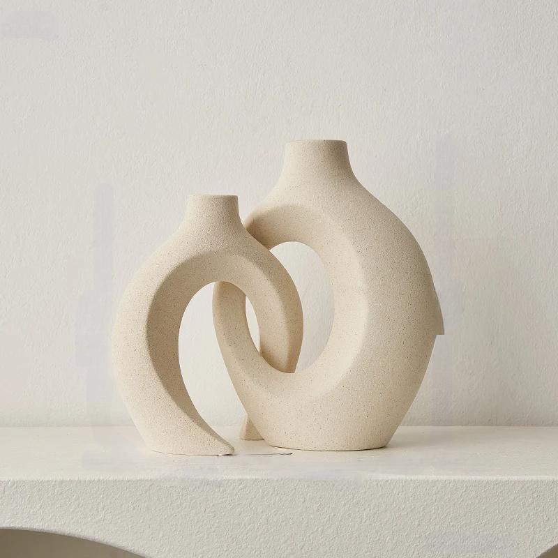 Moderne Zwarte Keramische Dubbele Vazen voor Elegante Decoratie Wit