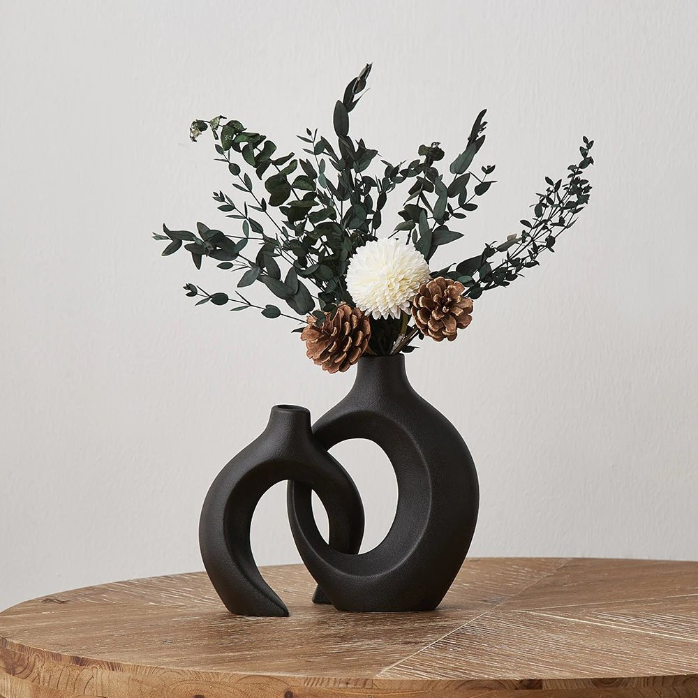 Moderne Zwarte Keramische Dubbele Vazen voor Elegante Decoratie