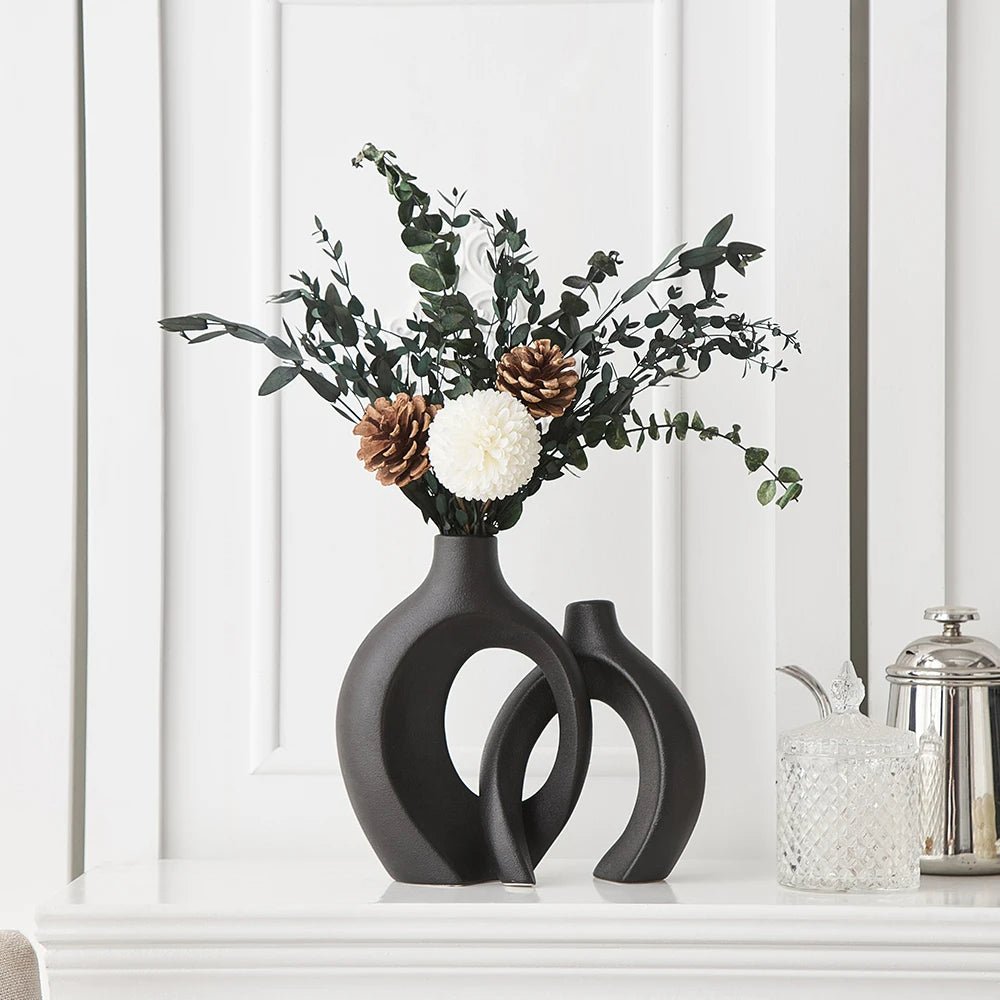 Moderne Zwarte Keramische Dubbele Vazen voor Elegante Decoratie