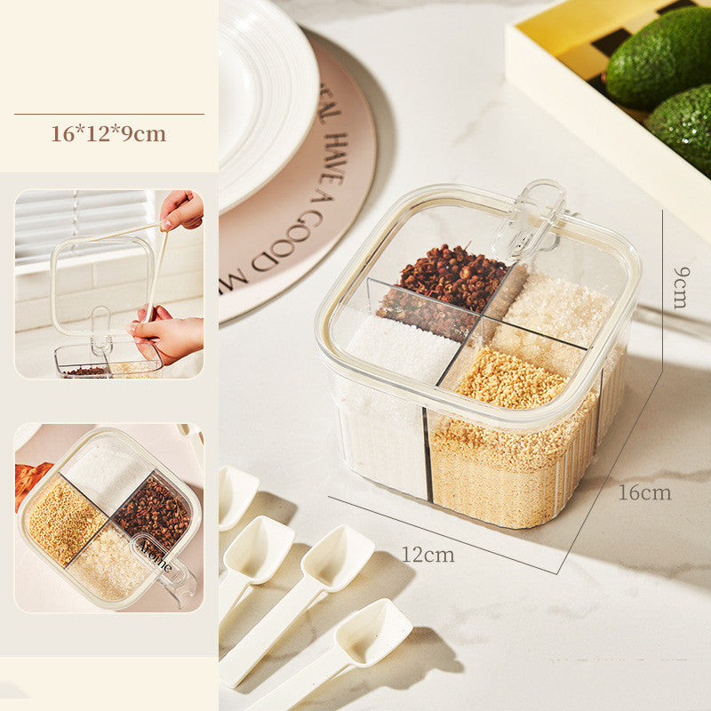 Multifunctionele Keuken Organizer met 360 Rotatie en Vier Compartimenten Specerijenbox