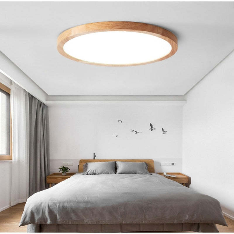 Nørdix - Moderne Ronde LED Plafondlamp Hout/Acryl Slaap/Eet/Woonkamer