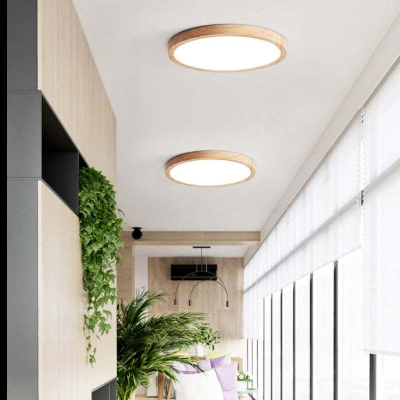 Nørdix - Moderne Ronde LED Plafondlamp Hout/Acryl Slaap/Eet/Woonkamer