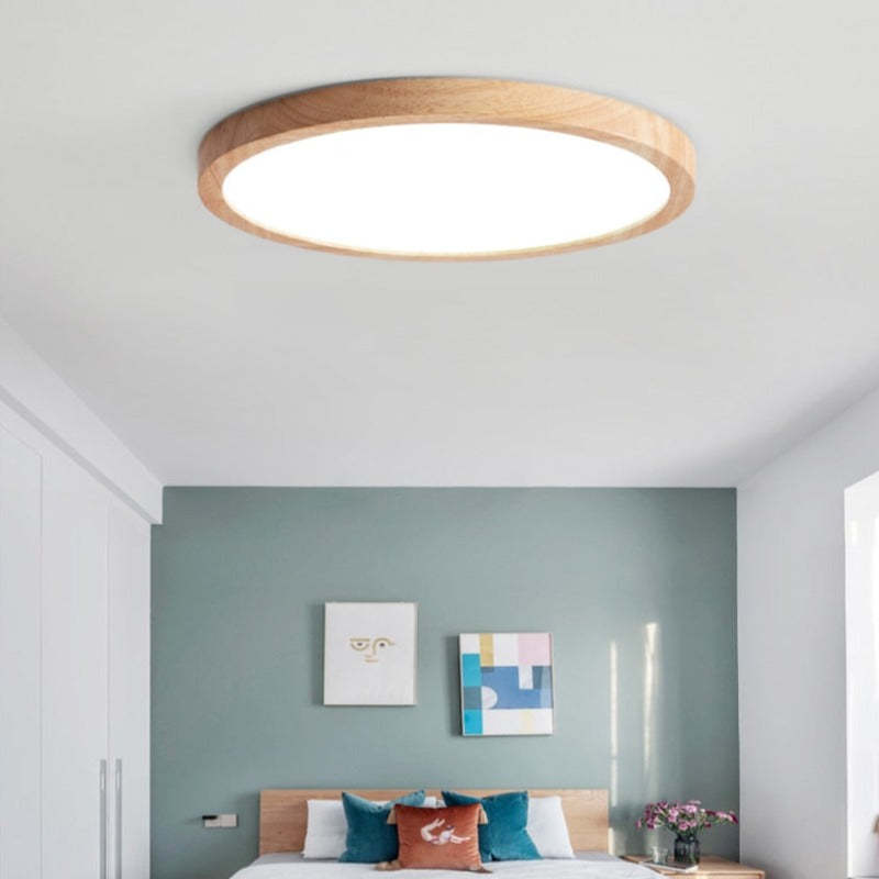 Nørdix - Moderne Ronde LED Plafondlamp Hout/Acryl Slaap/Eet/Woonkamer D50CM