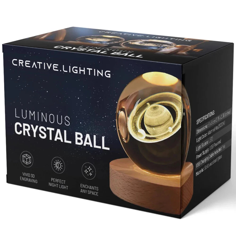 Solace - Kristallen Bal met 3D Gravure en Warm Wit Licht