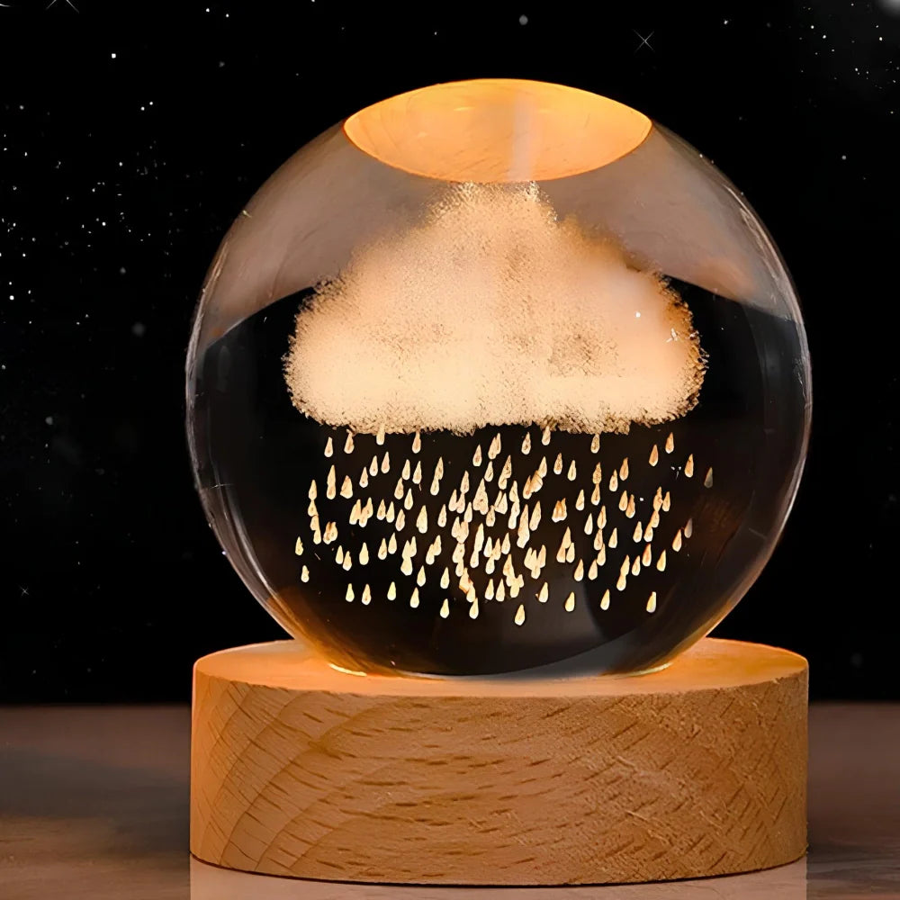 Solace - Kristallen Bal met 3D Gravure en Warm Wit Licht Rain Cloud