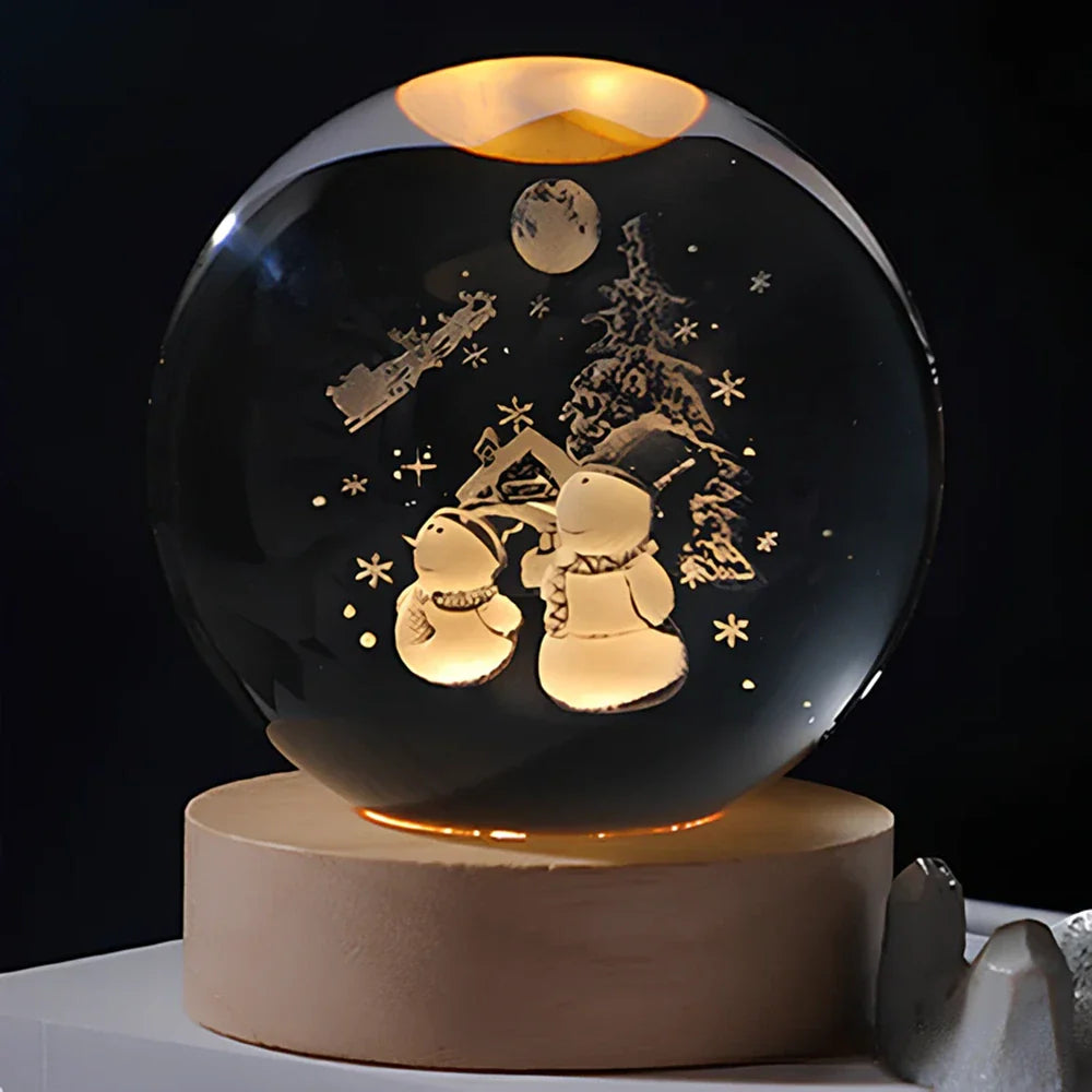Solace - Kristallen Bal met 3D Gravure en Warm Wit Licht Snowmen
