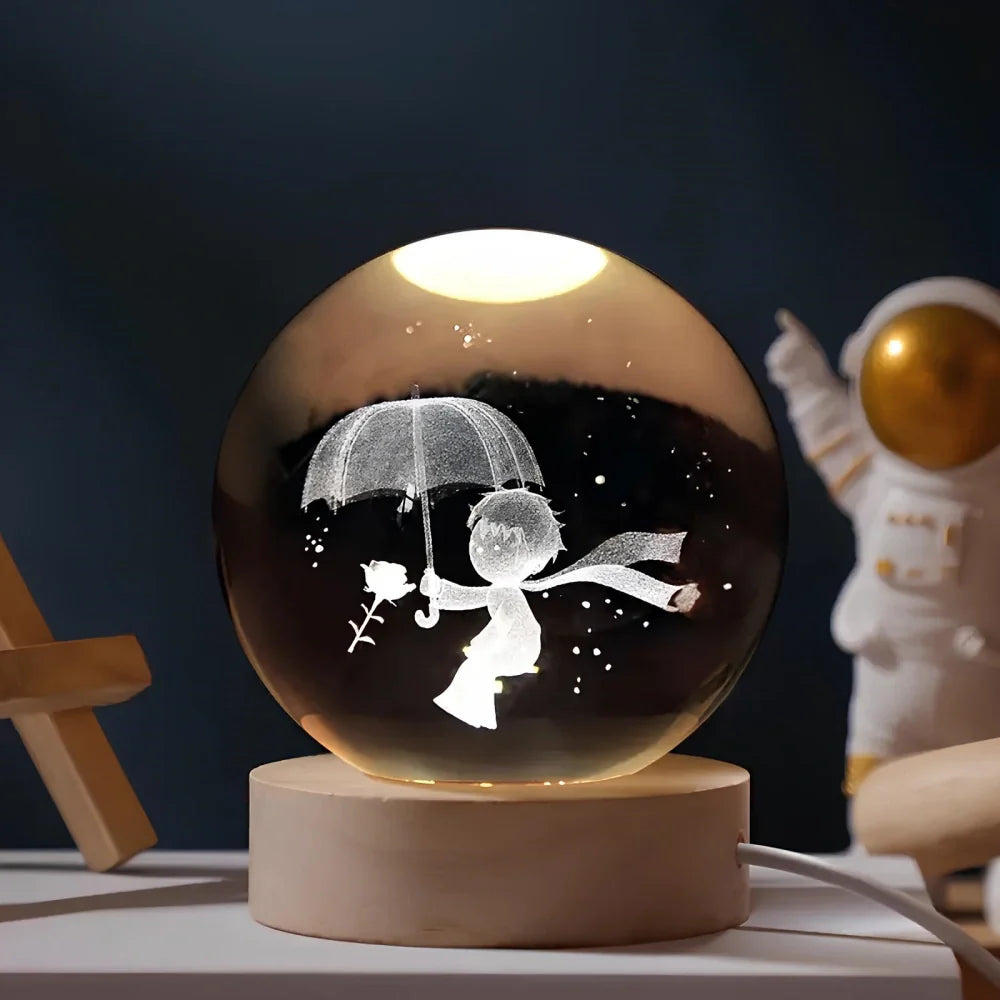 Solace - Kristallen Bal met 3D Gravure en Warm Wit Licht Umbrella