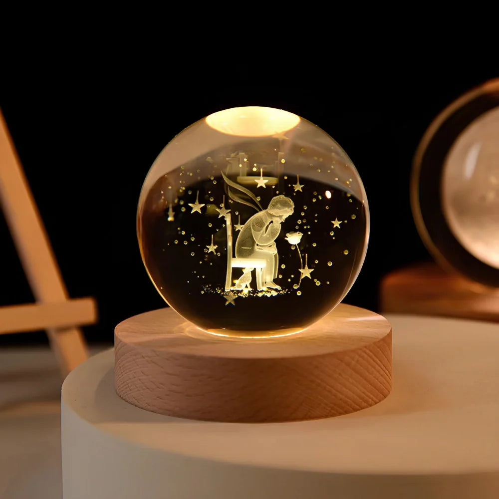 Solace - Kristallen Bal met 3D Gravure en Warm Wit Licht Unwinding