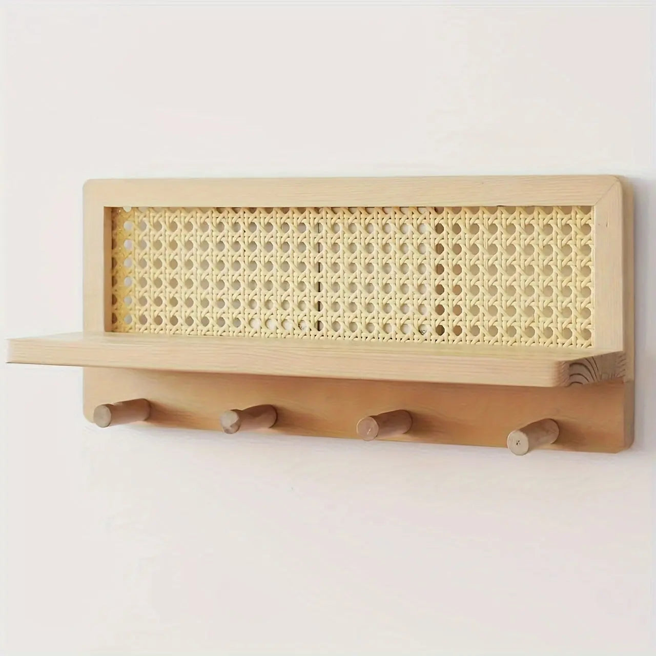 Vintage Houten Wandplank met Haakjes – Stijlvolle Opberger voor Hal, Kantoor of Woonkamer