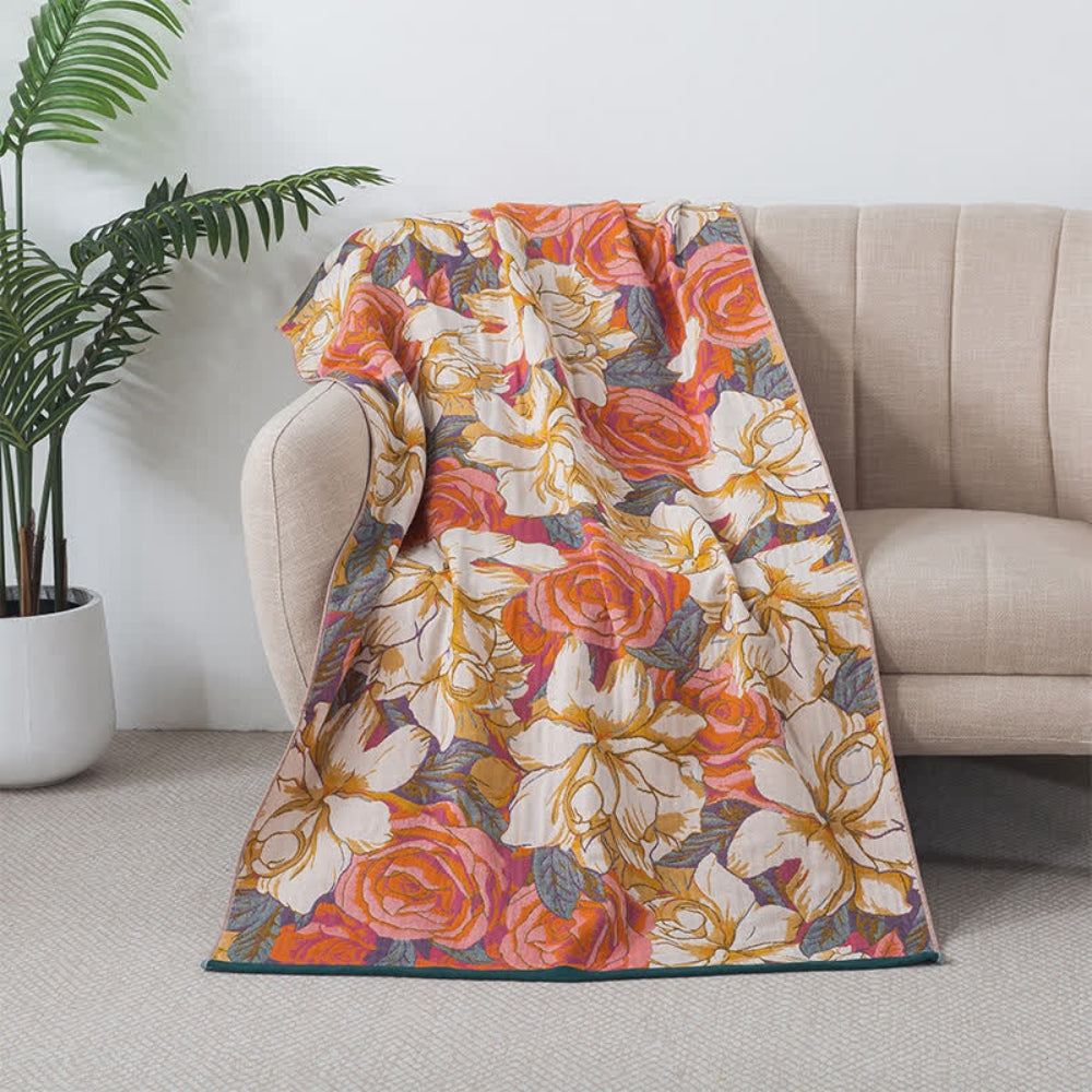 Vintage Rozen Katoenen Badhanddoek Koraal Oranje 80x160cm