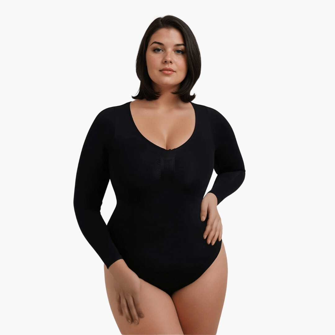 Snatchende Shaping Bodysuit Met Lange Mouwen En String Zwart