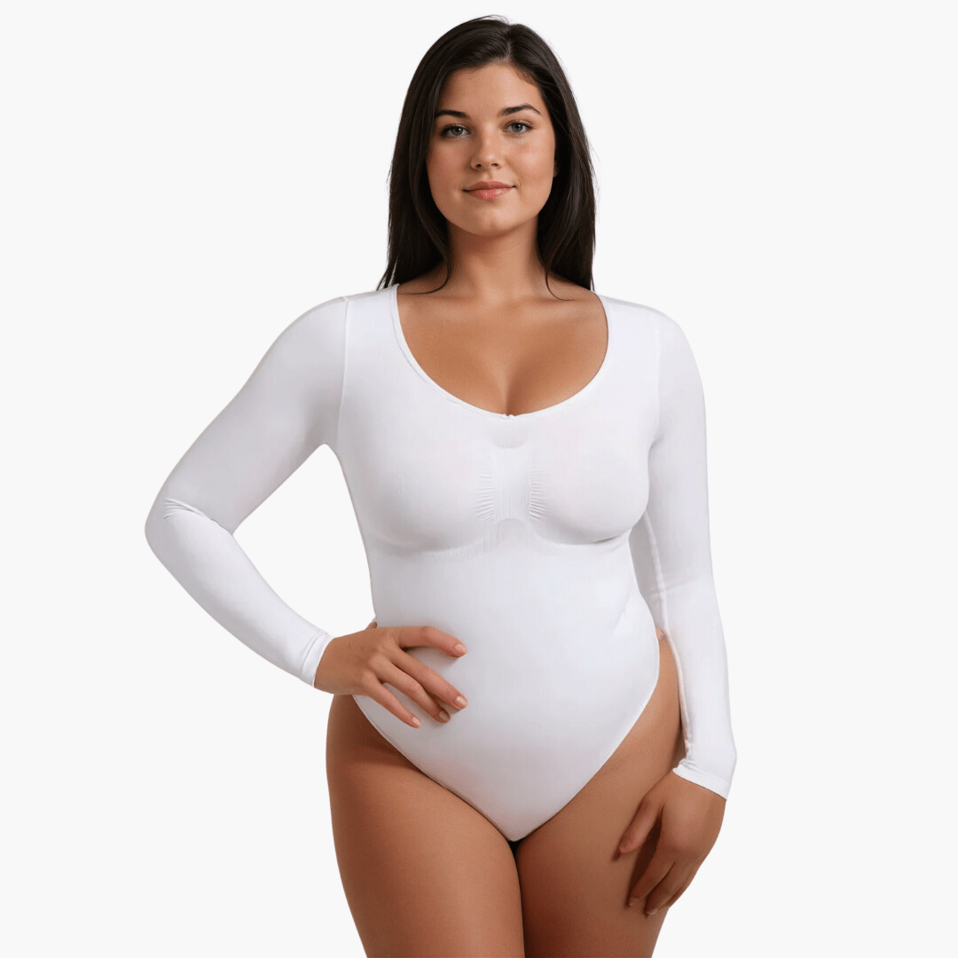 Snatchende Shaping Bodysuit Met Lange Mouwen En String Wit
