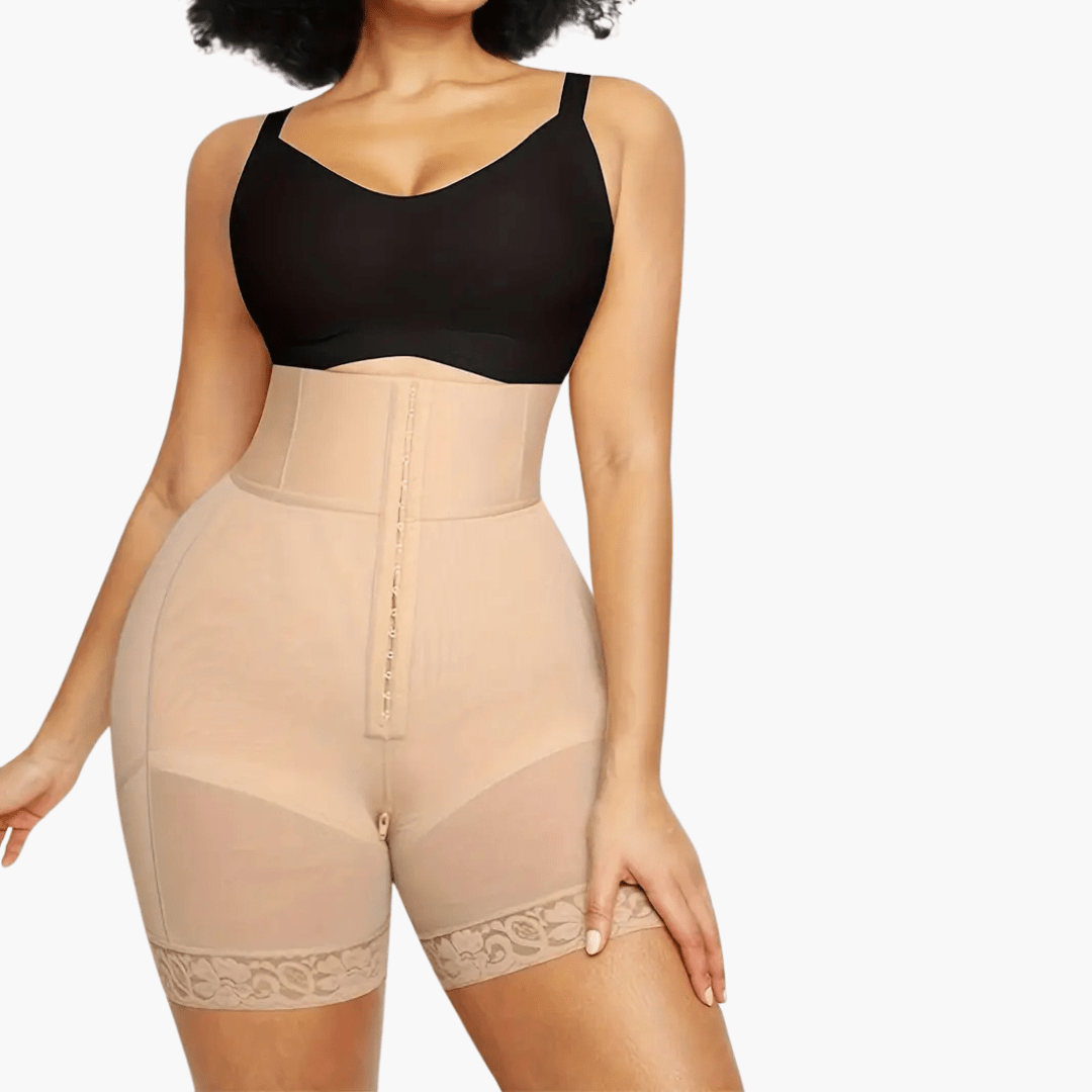 Hoog Getailleerde Bodyshaper Short Verstelbare Compressie Beige