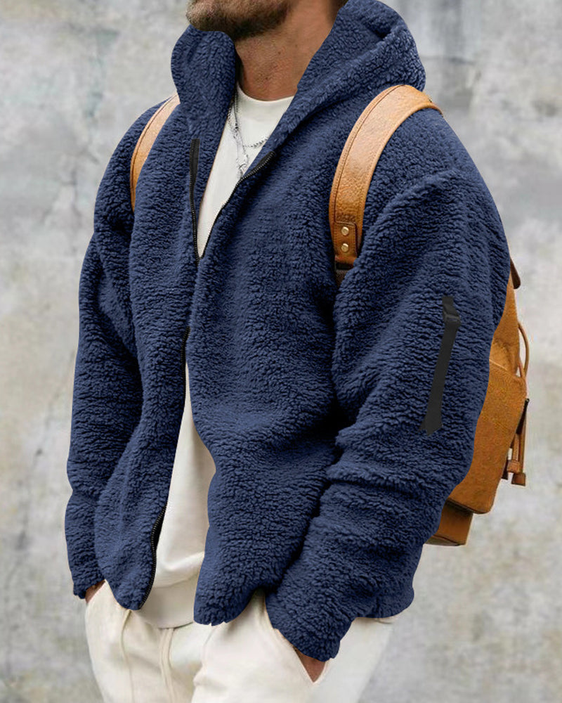 Thermische Zip Trui met Capuchon Namaakbont Katoen Zak