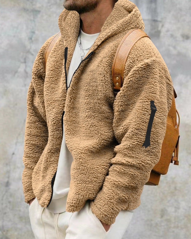 Thermische Zip Trui met Capuchon Namaakbont Katoen Zak