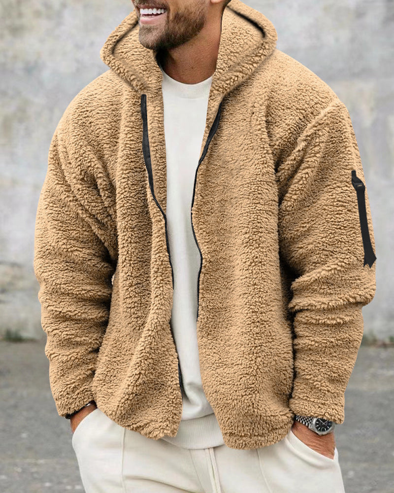 Thermische Zip Trui met Capuchon Namaakbont Katoen Zak Khaki