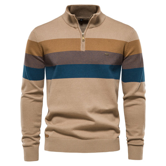 Heren Trui Met Rits En Patchwork Van Katoen Patchwork Khaki